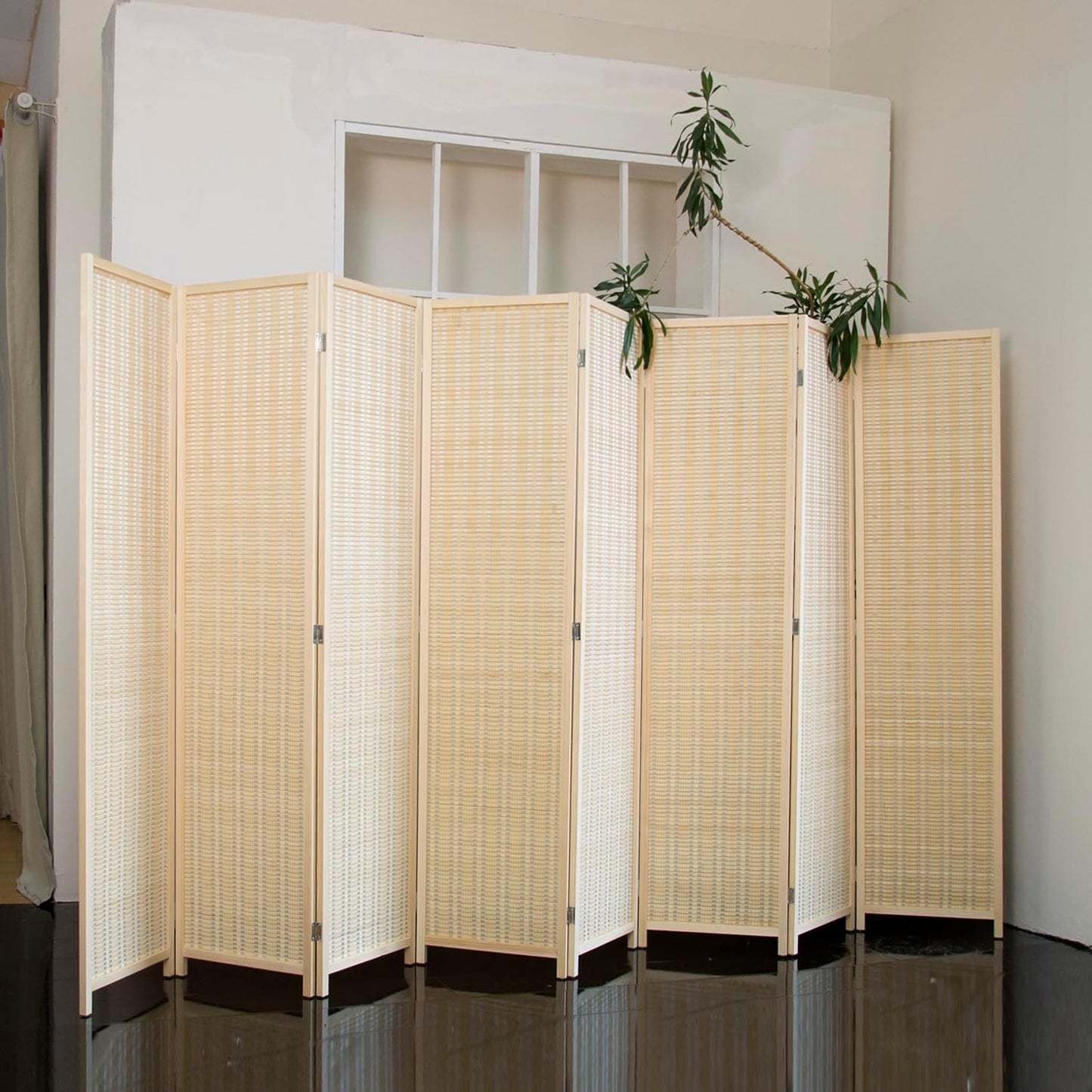 8 Panel Room Divider Folding Privacy Screen,67 inch Bamboo Panel Divider for Home Partition,Beige