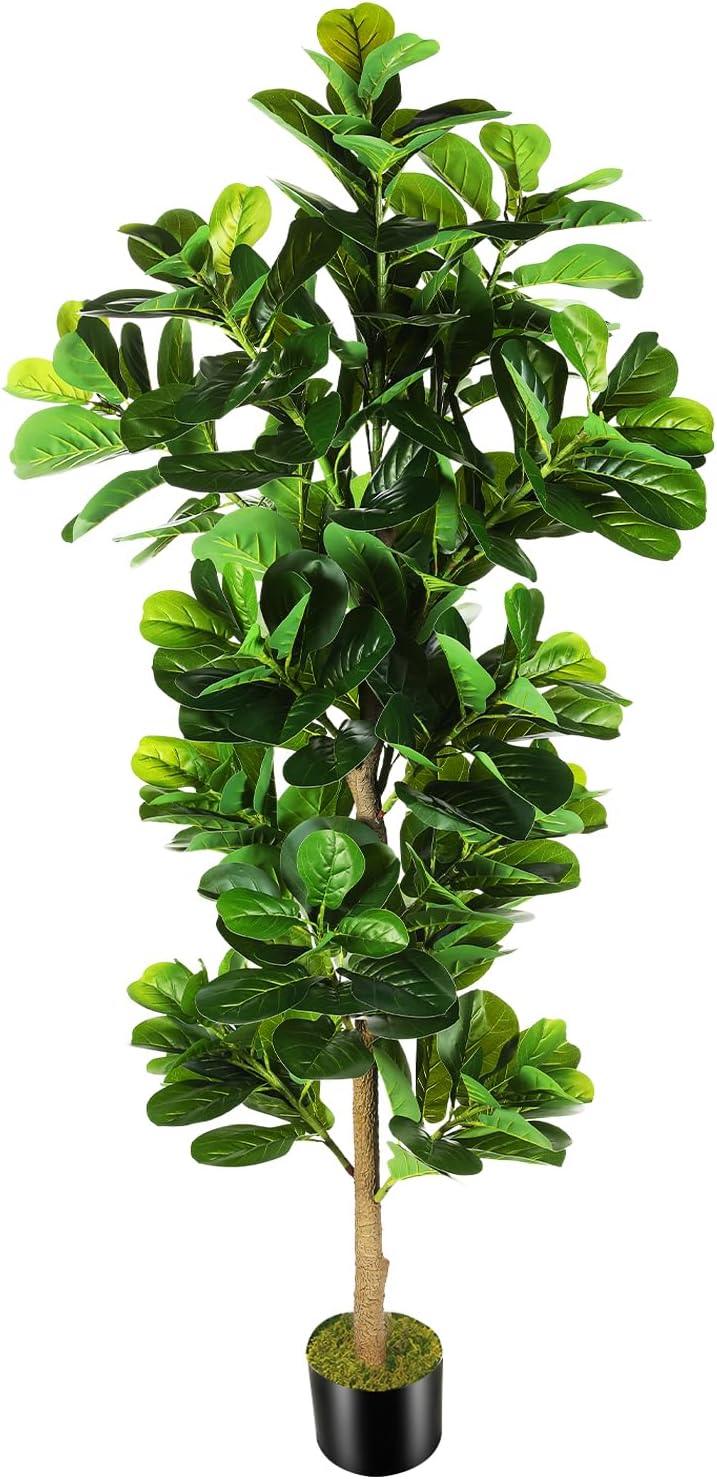 6ft Artificial Fiddle Leaf Fig Tree (72in) with Plastic Nursery Pot Faux Tree, Ficus Lyrata Fake Plant for Office House Farmhouse Living Room Home Decor (Indoor/Outdoor)