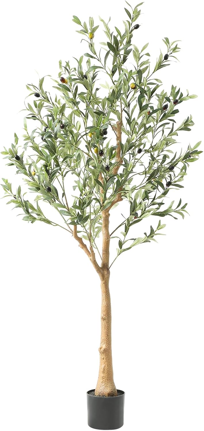 Tall Faux Olive Tree，8ft（96in） Realistic Potted Silk Artificial Olive Tree， Fake Olive Trees Indoor with Green Leaves and Big Fruits for Home Office Living Room Stairs Patio Decor.