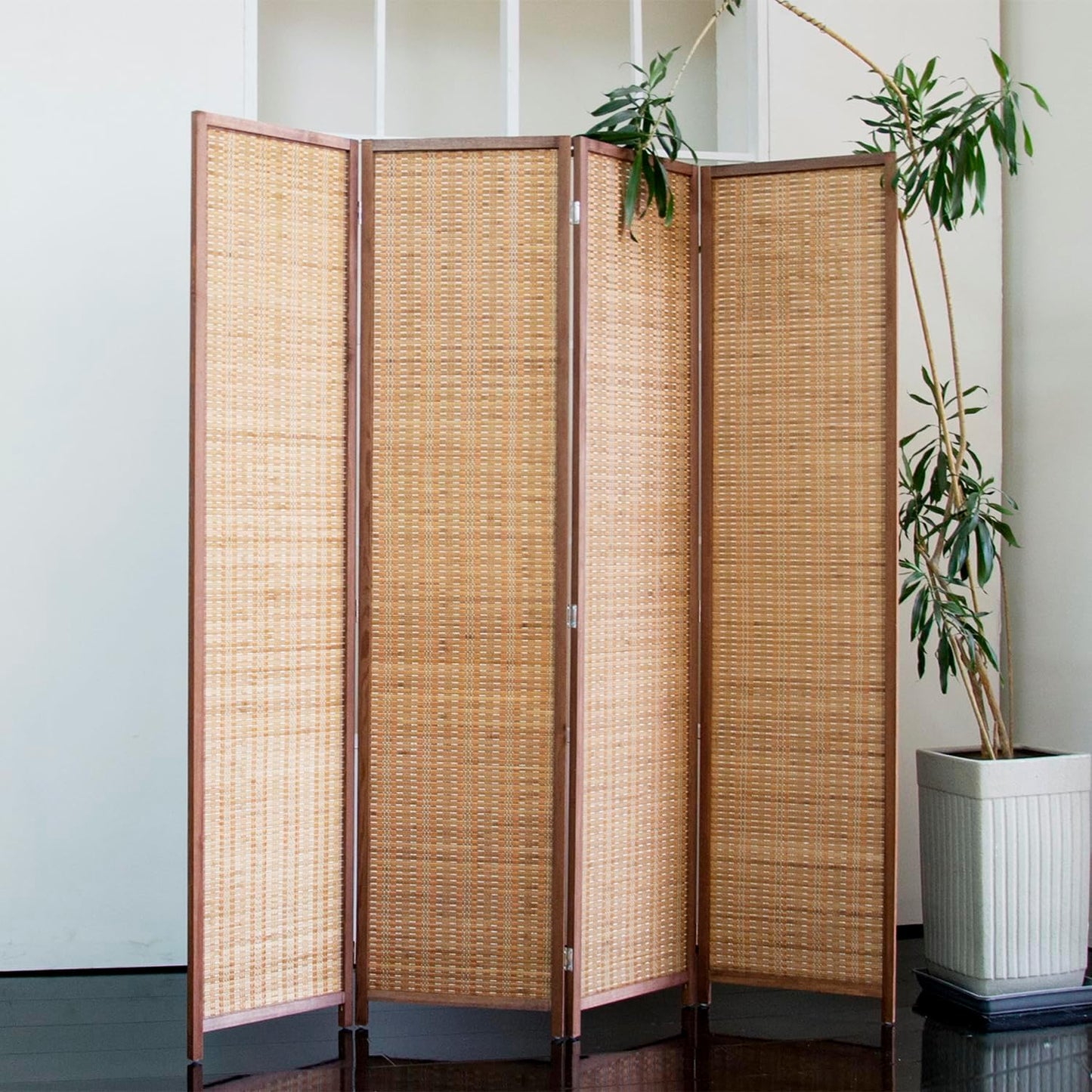 8 Panel Room Divider Folding Privacy Screen,67 inch Bamboo Panel Divider for Home Partition,Beige
