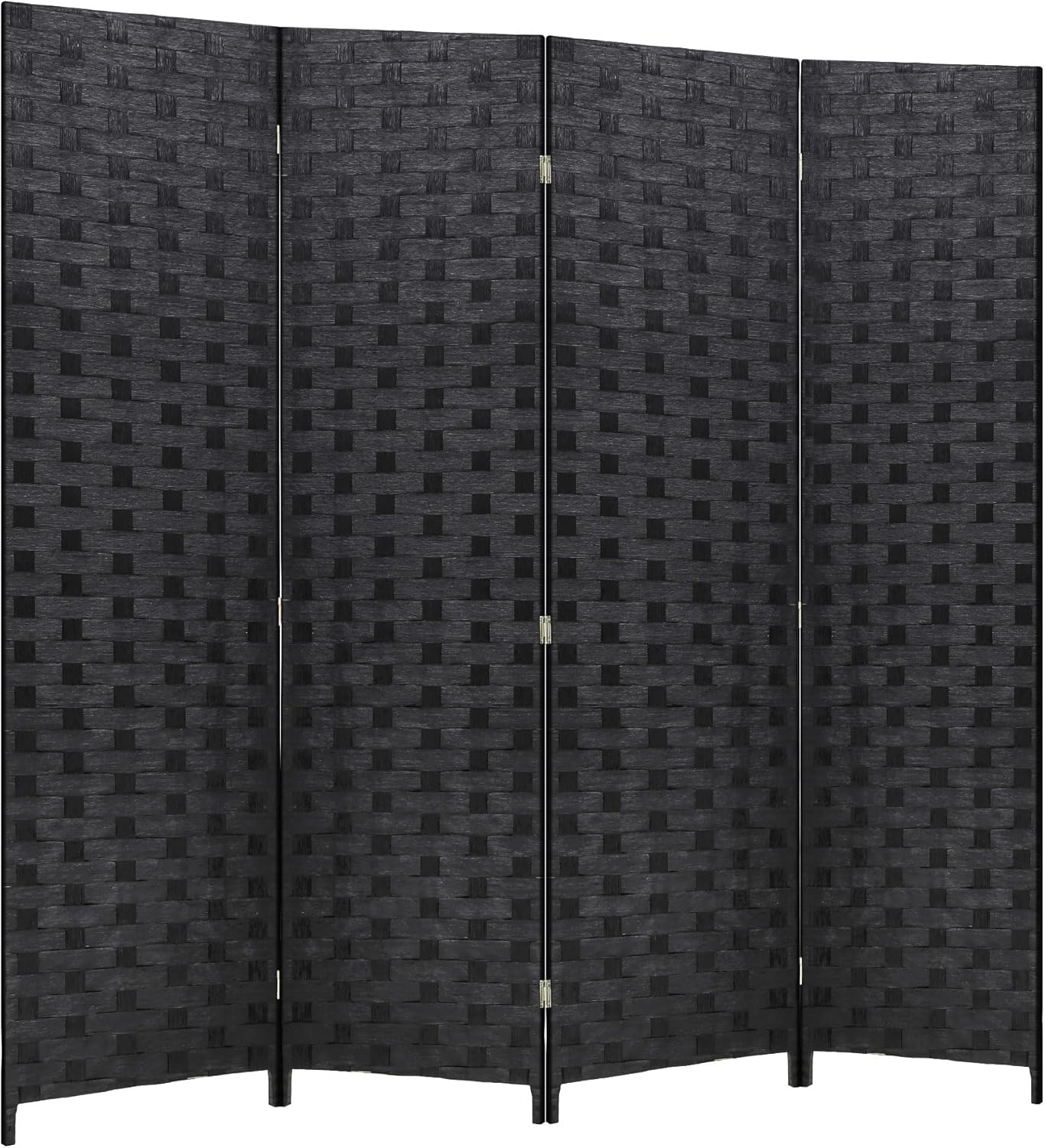 Room Divider 6FT Wall Divider Wood Screen 4 Panels Wood Mesh Hand-Woven Design Room Screen Divider Indoor Folding Portable Partition Screen,Black