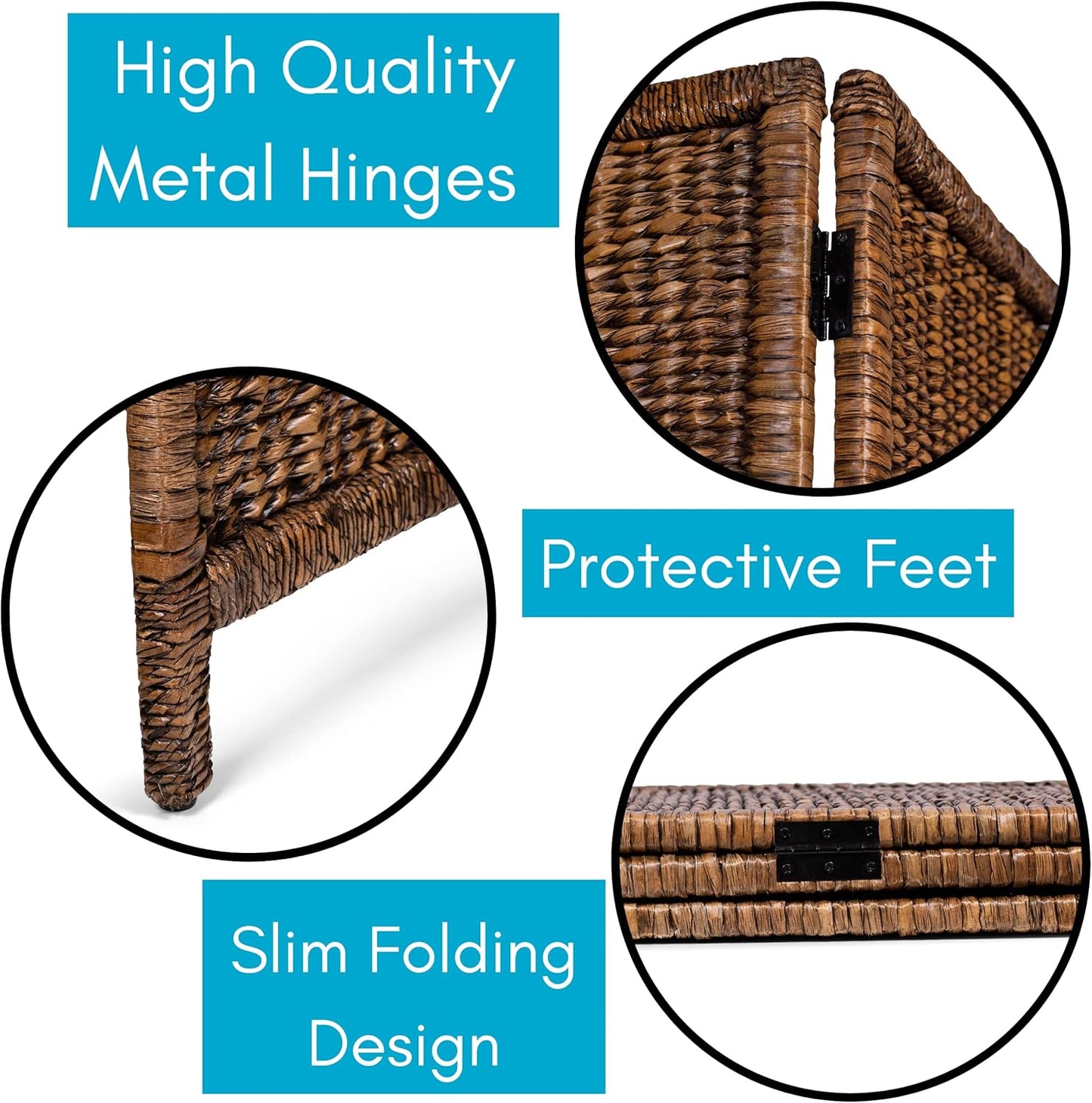 BIRDROCK HOME 3 Panel Seagrass Room Divider - Brown Wash - Folding Sections - Partition Screen - Hand Woven Abaca - Home Decor