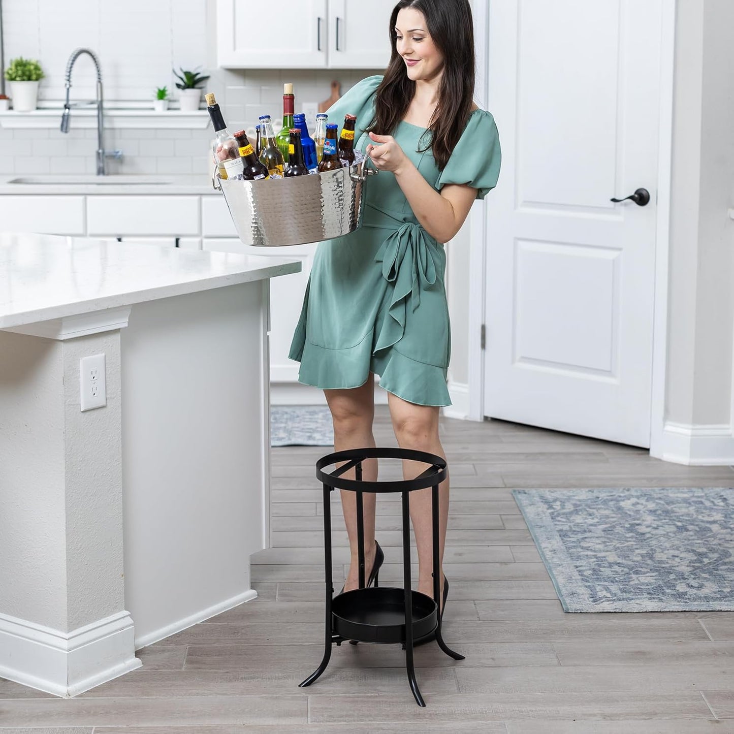 BREKX Champagne Ice Bucket with Stand, Wine Bucket with Stand Stand for Parties/Insulated Wine Chiller Bucket for Parties, 100% Leak Proof Metal Bucket - Bottom Tray