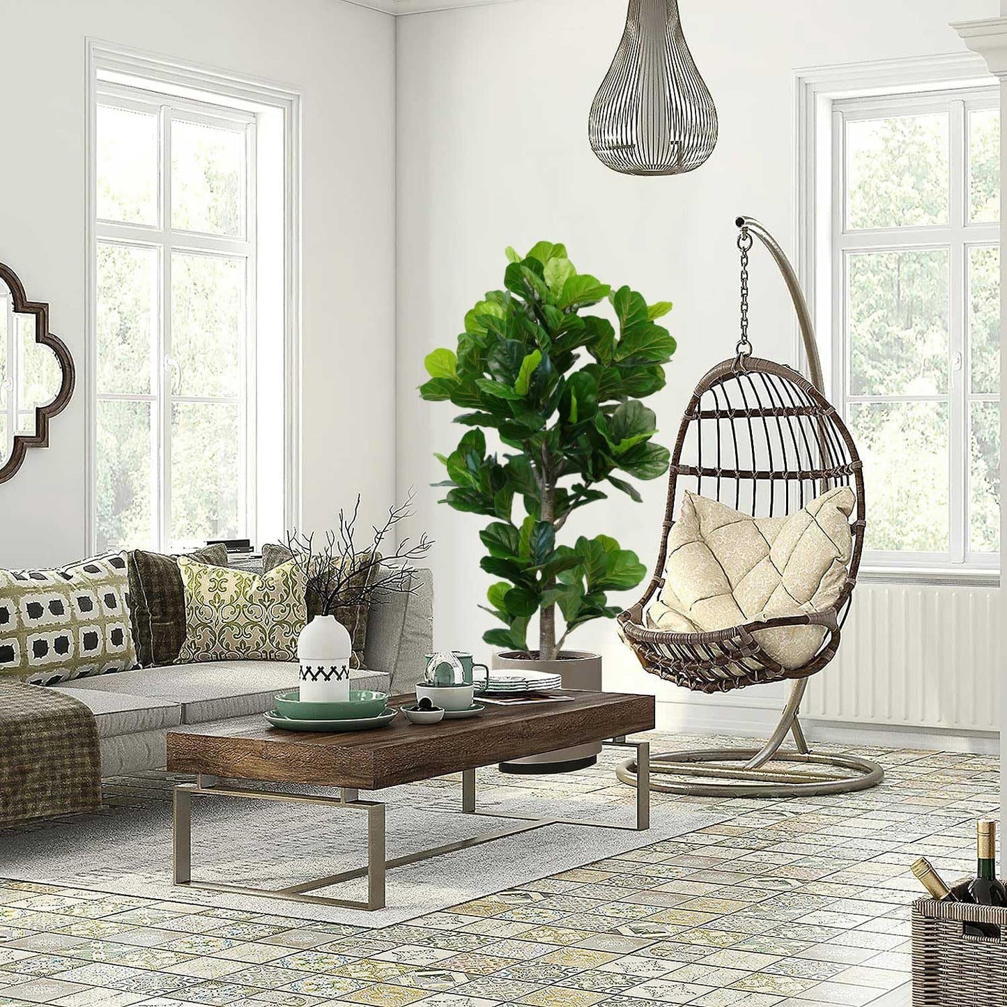 Aveyas 6ft Artificial Fiddle Leaf Fig Tree for Home Decor, 6 Feet Large Faux Plant Fake Ficus lyrata Silk Trees with Pot for Indoor Outdoor House Living Room Office (6 ft Tall)