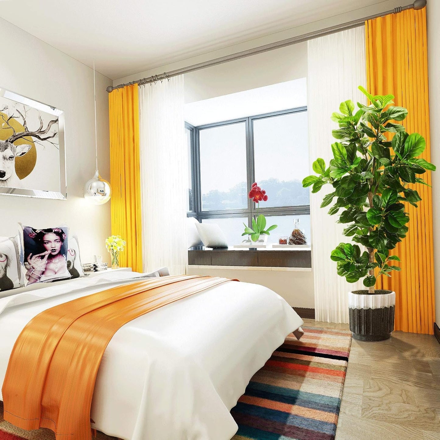 6ft Artificial Fiddle Leaf Fig Tree (72in) with Plastic Nursery Pot Faux Tree, Ficus Lyrata Fake Plant for Office House Farmhouse Living Room Home Decor (Indoor/Outdoor)