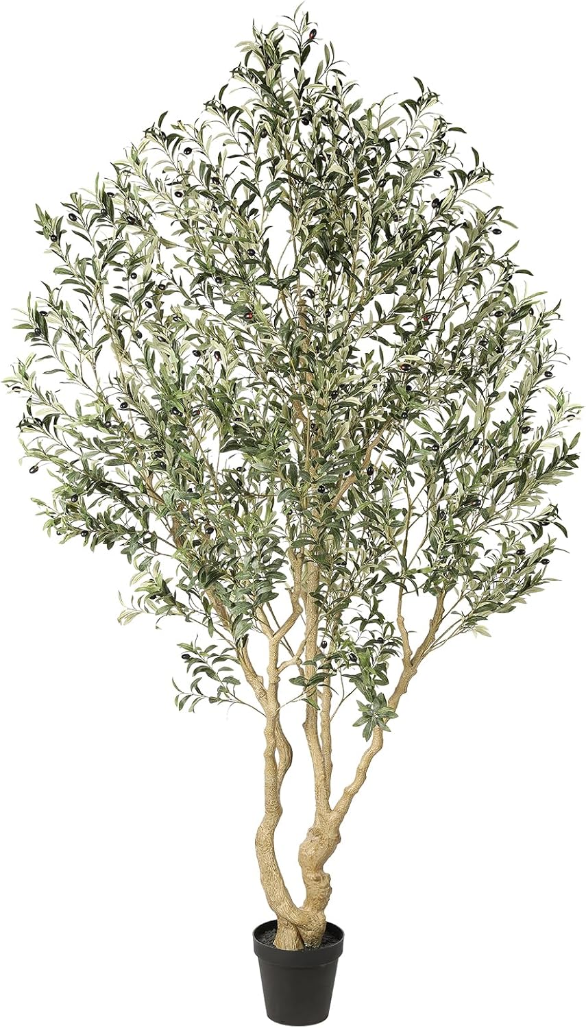 Realead Artificial Olive Tree 8ft - Large Faux Olive Tree with Realistic Leaves and Olives - Full and Grand Design Fake Olive Tree with Sturdy Base for Indoor Outdoor Office Decor