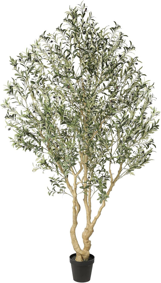 Realead Artificial Olive Tree 8ft - Large Faux Olive Tree with Realistic Leaves and Olives - Full and Grand Design Fake Olive Tree with Sturdy Base for Indoor Outdoor Office Decor