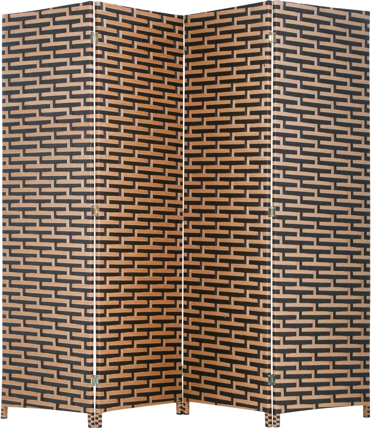 Room Divider 6FT Wall Divider Wood Screen 4 Panels Wood Mesh Hand-Woven Design Room Screen Divider Indoor Folding Portable Partition Screen,Black