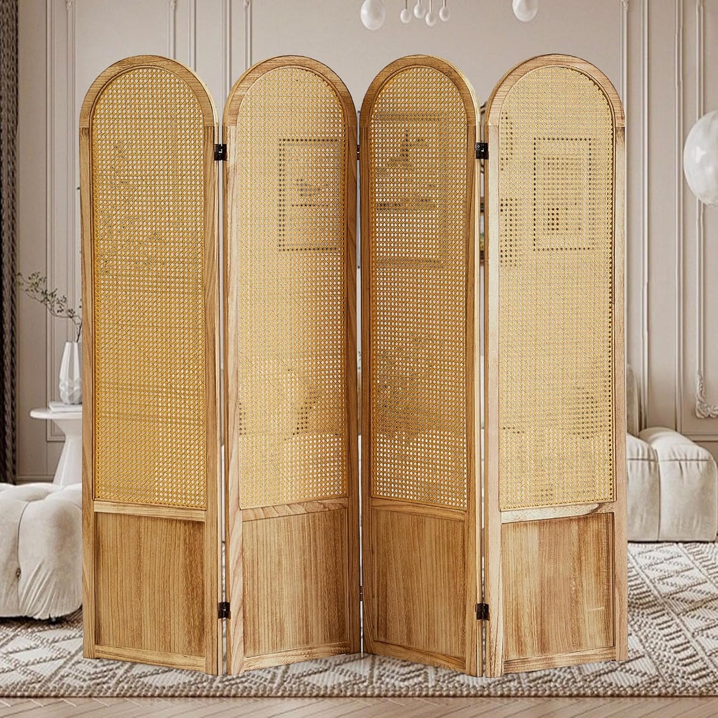 Room Divider Panel, 3 Panel Roomdivider Wall, Wood Room Dividers and Folding Privacy Screens, Rattan Partition Room Dividers, Privacy Dividers for Rooms, Bedroom, Dining Room, Black