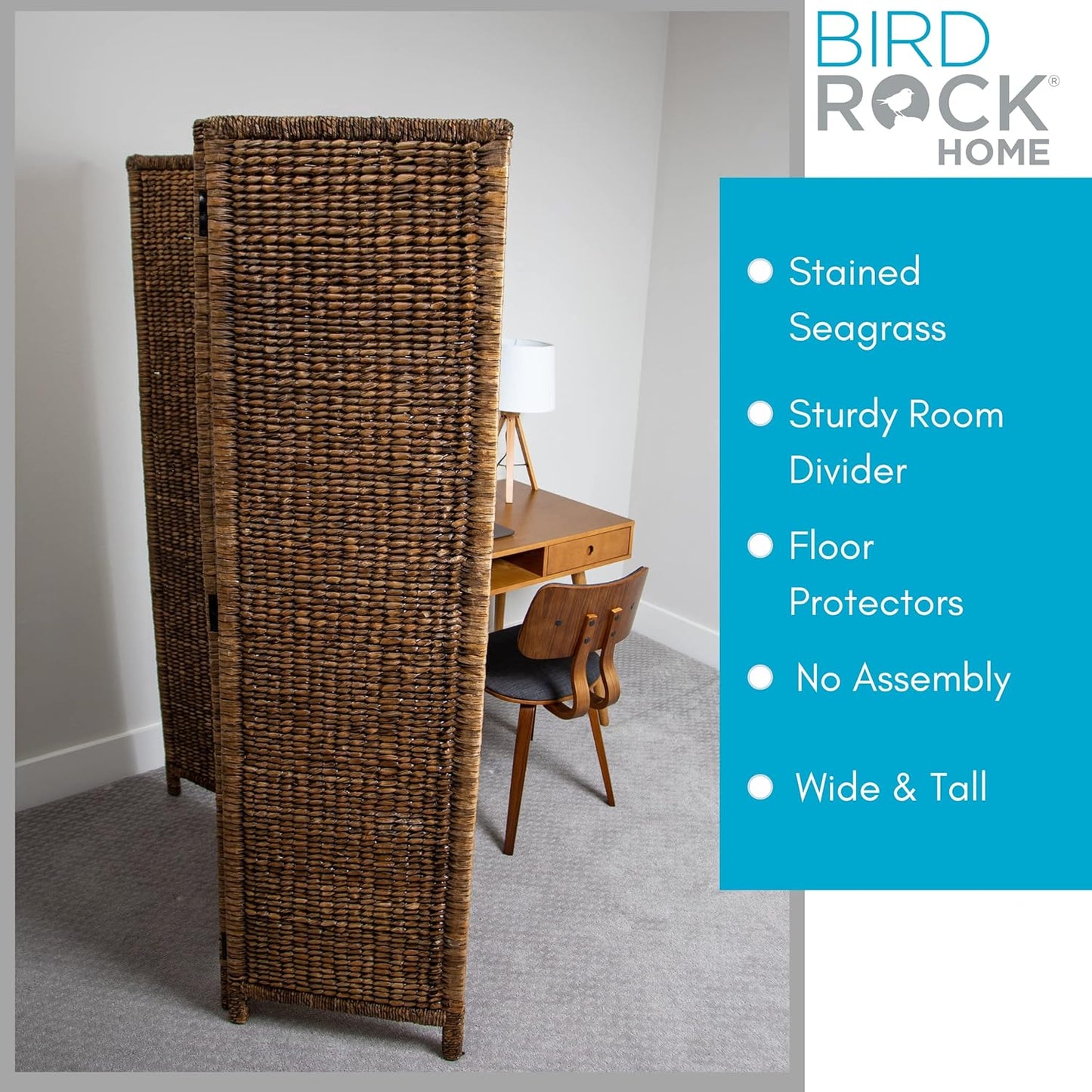 BIRDROCK HOME 3 Panel Seagrass Room Divider - Brown Wash - Folding Sections - Partition Screen - Hand Woven Abaca - Home Decor