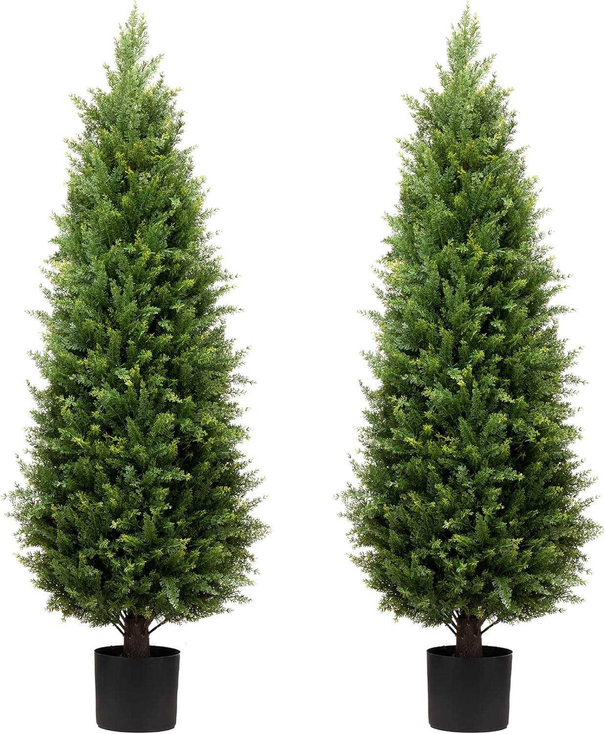 4ft Artificial Cedar Trees Artificial Topiary Trees Set of 2 Faux Cypress Plants UV Resistant Potted Bushes Faux Shrubs for Outdoor Indoor Front Porch Garden