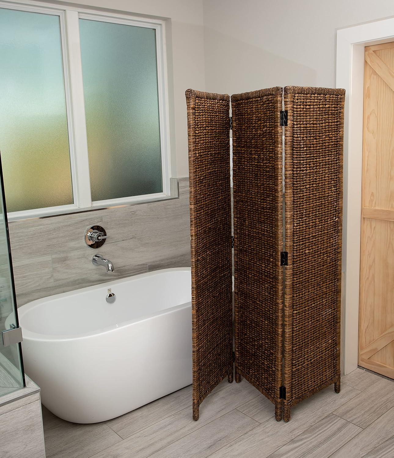 BIRDROCK HOME 3 Panel Seagrass Room Divider - Brown Wash - Folding Sections - Partition Screen - Hand Woven Abaca - Home Decor