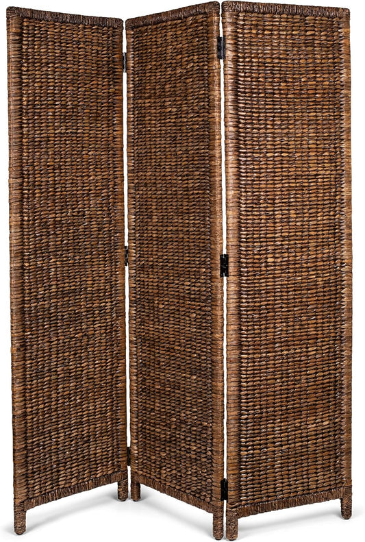 BIRDROCK HOME 3 Panel Seagrass Room Divider - Brown Wash - Folding Sections - Partition Screen - Hand Woven Abaca - Home Decor